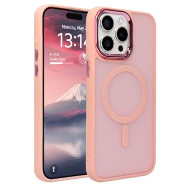 Imagem de BOBULIER Capa magnética para iPhone 16 Pro - Capa transparente fosca fina à prova de choque, compatível com MagSafe, proteção de nível militar para homens e mulheres, rosa