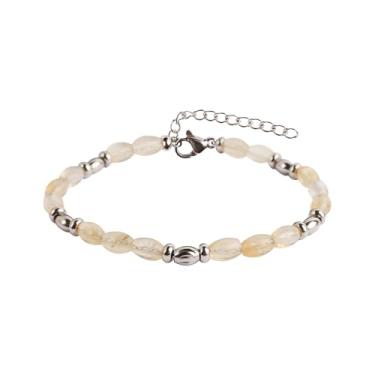 Imagem de JMLOON Pulseiras femininas com contas de pedra natural de aço inoxidável ajustável, lápis-lazúli, olho de tigre, aventurina, quartzo rosa, One Size, Aço inoxidável, Ágata