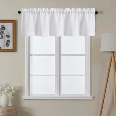 Imagem de Lecloud Saia branca para cortinas de janela de 40 cm de comprimento, cortina de cozinha rústica para casa de fazenda com filtro de luz, cortinas curtas para decoração de casa com bolso para varões