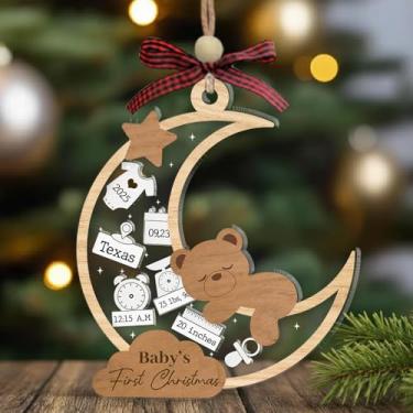 Imagem de Mondily Ornamento de primeiro Natal do bebê 2025, coqueteleira 3D personalizado 1º enfeite de Natal com estatísticas de nascimento de bebê personalizado – Presente recém-nascido para bebê menino ou