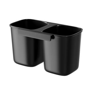 Imagem de SANNO Suporte de utensílios, escorredor de talheres suspenso com ganchos, organizador de talheres de 2 compartimentos para garfos, colheres, facas, cabe na maioria dos escorredores de louça, preto