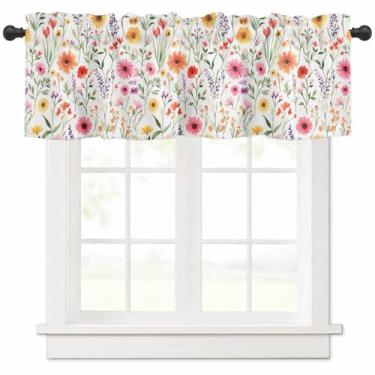 Imagem de Cortina de sanefa de tratamento de janela, cortina curta com sombra de flores para cozinha, banheiro, sala de estar, quarto, privacidade, varão com bolso drapeado 137 cm L x 45 cm C 1 painel