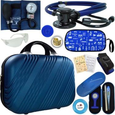 Imagem de Kit Bic Enfermagem Aparelho Pressão Estetoscopio Duplo, PAMED AZUL