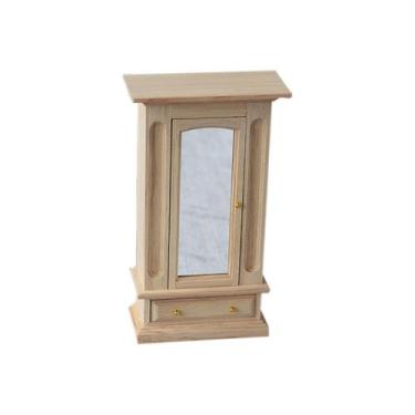 Imagem de Armário de casa de bonecas em miniatura de madeira com espelho em esca