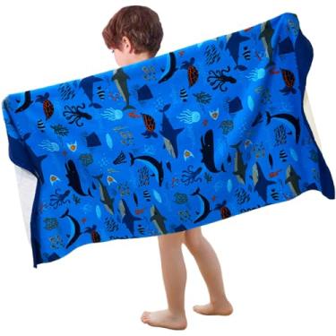 Imagem de YIFONTIN Toalhas de praia de microfibra cobertor de veludo super macio absorvente 69,8 cm x 139,7 cm para crianças, banho, acampamento, piscina, tubarão.