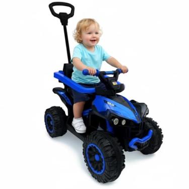 Imagem de Carrinho Passeio Mini Quadriciclo Infantil Brinquedo 2 em 1 Com Empurrador Guarda Corpo Apoio dos pés Menino E Menina (Azul)