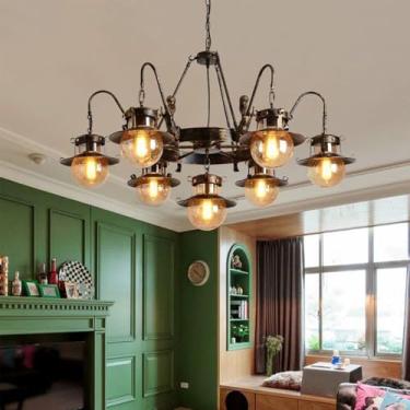 Imagem de Lustre retrô americano com LED, estilo industrial, criativo e moderno, ideal para sala de estar, restaurante, quarto, casa de campo, loft, loja de roupas, lan house, bar, luminária pendente