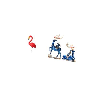 Imagem de Fenteer Estátua de Flamingo E Rena para Jardim, Escultura em Resina, Figura de Animal, Decoração para Quintal, para As Festas de Fim de Ano, para Lareira Ou M