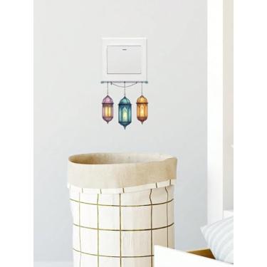 Imagem de 1 adesivo decorativo de parede adesivo de interruptor padrão de lanterna adesivo à prova d'água removível PVC sala de estar quarto banheiro decoração de parede adesivo interruptor