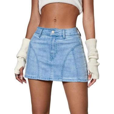 Imagem de Saia MakeMechic Denim Y2K Saia jeans com aba e bolso azul claro