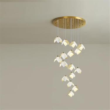 Imagem de Luminária pendente LED contemporânea para duplex, ideal para sala de estar, restaurante, quarto, villa, hotel, com design giratório e 16 lâmpadas (BB)