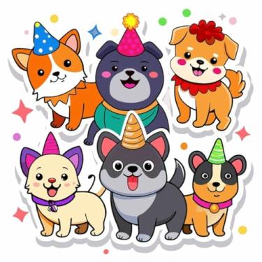 Imagem de Adesivo de Parede de Animais Fofos para Quarto Infantil Decorativo Kawaii Cachorros Festivos 50x50cm