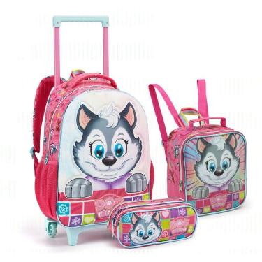 Imagem de Kit Mochila Rodinhas Dog Heroes Escolar Cachorros Heróis Infantil Menina Seanite
