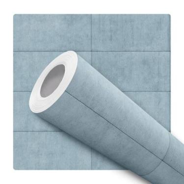 Imagem de Papel De Parede Adesivo Lavável Sala Taco Envelhecido Rustico Azul  - 