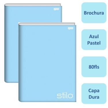 Imagem de Kit 2un Caderno Brochura Capa Dura Grande 80fls Tons Pasteis Cor Azul 
