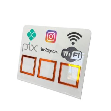 Imagem de Placa Pix Display Mesa Balcão PIX INSTAGRAM E WI-FI(Branco c/Laranja)