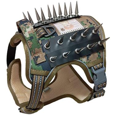 Imagem de Peitoral tático refletivo para cães pequenos, médios e grandes, sem puxão, peitoral militar com alça, colete para cães de serviço, peitoral ajustável para treinamento, caça, caminhada, médio
