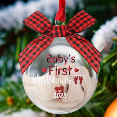 Imagem de Motionchic Enfeites vermelhos e pretos do primeiro Natal do bebê 2025, ornamento de estatísticas de nascimento do bebê, decorações de lembrança hospitalar para meninas e meninos, presentes