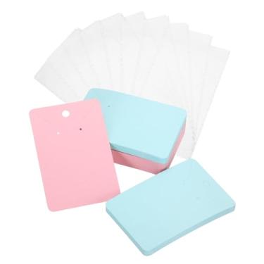 Imagem de PATIKIL Cartões de exibição de brinco, 100 peças de cartões de suporte de colar com 200 peças de embalagem de joias para brinco, colar, embalagem de exibição de artesanato (azul claro/rosa claro, 8,5