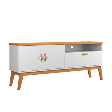 Imagem de Rack Estante Sirius 1.6 3 Portas Portas Para TV Até 60 Polegadas Branco Acetinado com Cinamomo