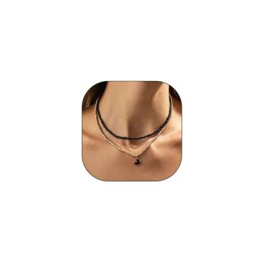 Imagem de liveliwithmin Colar de coração minúsculo com contas douradas para mulheres vermelho/preto/branco com coração de amor, colar feito à mão, joia para presente, one size, Metal, Sem Pedra Preciosa