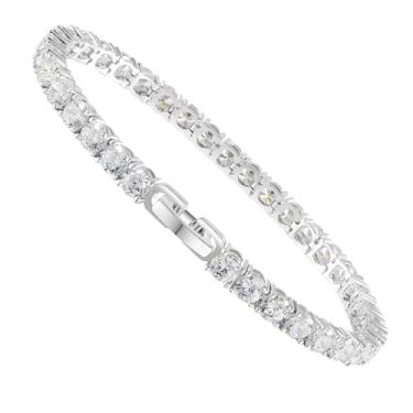 Imagem de Kose Pulseira de tênis feminina | Zircônia cúbica de 4 mm/5 mm | Pulseira clássica banhada a ouro 14K / ouro branco | Tamanho 6/6.5/17.8 cm, 7inch, Latão, Zircônia cúbica