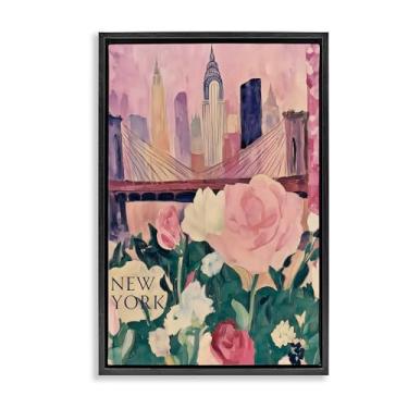 Imagem de Stupell Industries Arte de parede em tela flutuante emoldurada cinza paisagem urbana primavera de Nova York, design por Annabelle Hall, 78 x 53 cm