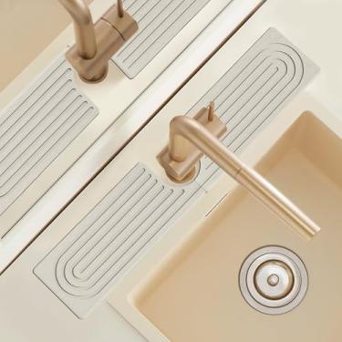 Imagem de Tapete de torneira de 50 cm mais largo para pia de cozinha com orifício em forma de U, tapete de pedra de diatomita de secagem super rápida, tapete de drenagem de proteção contra respingos de pia ao