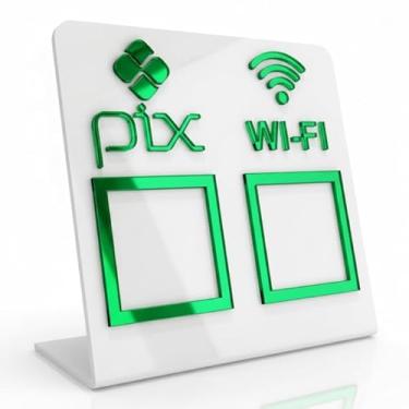 Imagem de Placa Pix Display Acrílico Mesa Balcão Pix e Wifi Expositor Qr Code(Branco com Verde)
