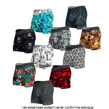 Imagem de Kit Com 10 Cuecas Boxer Kevland - Kit Com ESTAMPAS SORTIDAS, GG, Preto
