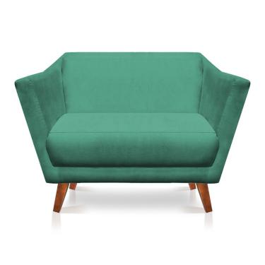 Imagem de Namoradeira Lorena Suede Pés Castanho Azul Turquesa