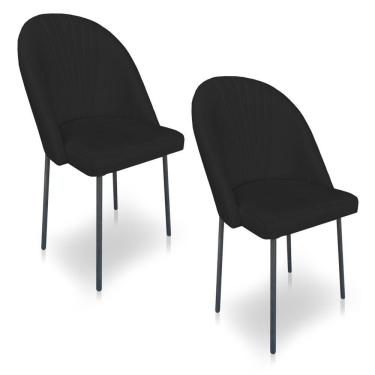 Imagem de Kit 2 Cadeiras Poltrona De Jantar Ariel Suede Preto Pés De Ferro Preto - Pallazio