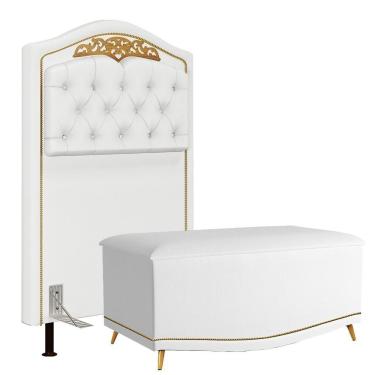 Imagem de Cabeceira Cama Box Solteiro 90cm Com Calçadeira Baú Imperial J02 Sintético Branco - Mpozenato
