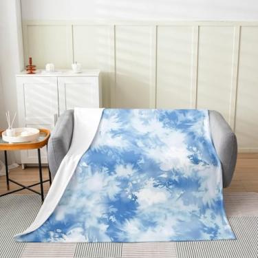 Imagem de Feelyou Cobertor de pelúcia azul tie dye para bebês 76,2 x 101,6 cm, cobertor de flanela hippie boêmio, hippie, para sofá, meninos, meninas, adolescentes, tingido para todas as estações, cobertor