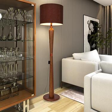 Imagem de Luminária de Chão/Piso Alta 160cm em tabaDesign Mid-Century | Abajur de Coluna Luxo para Sala de Estar, Quarto e Leitura | Cúpula de Tecido Detalhe Cobre |Soquete E27 Bivolt (Marrom)