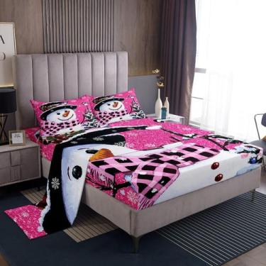 Imagem de Conjunto de roupa de cama Feelyou Kids Christmas Xmas Snowman Twin Siz