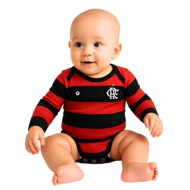 Imagem de Body Bebê Flamengo Listrado Longo Proteção UV Oficial