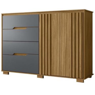 Imagem de Cômoda 4 Gavetas 2 Portas Ripadas Texas - Freijó / Cinza Freijó / Cinza