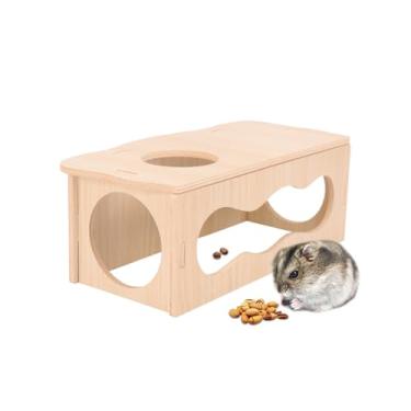 Imagem de Brinquedo de túnel de hamster de madeira médio e grande com orifícios laterais e superiores – tubo de esconderijo natural para hamsters anões e sírios, gerbos | Parque de montagem DIY (19,8 cm x 7,8