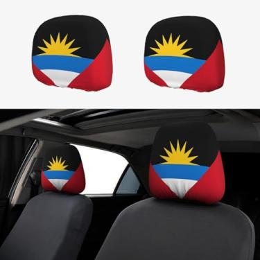 Imagem de KOSUES Capas para encosto de cabeça de carro com bandeira de Antígua Barbuda, pacote com 2 capas de descanso de cabeça para assento de carro com elástico automotivo, acessórios de interior de veículos