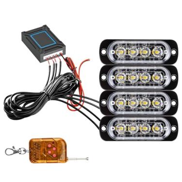 Imagem de Estroboscópios de emergência LED de caminhão – 4 luzes ultra planas com controle remoto, flash de 18 modos, construção à prova de intempéries, LEDs de funcionamento à luz do dia
