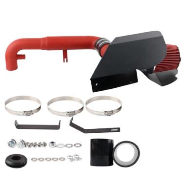 Imagem de Kit de sistema de admissão de ar frio compatível com Golf GTI MK6 2.0 TFSI 2011-2012 EA113 Tubo de filtro vermelho, tubo de alumínio de alto fluxo, tubo vermelho com filtro vermelho