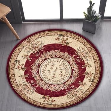 Imagem de Tapete de área estilo marroquino imitação caxemira redondo tapete doméstico para decoração de sala de estar e quarto tapete antiderrapante fácil de cuidar, vermelho elegante, 80 cm