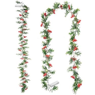 Imagem de WIKDEY Pacote com 2 guirlandas de Natal pré-iluminadas de 1,8 m com luzes para decoração, vegetação artificial e guirlandas de frutas vermelhas para lareira, escada, manto, quadro, mesa, decoração de