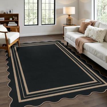 Imagem de LORWER Tapete de juta moderno e fácil recortado, tapete lavável para pátio externo 10 x 15 cm, tapete preto para cozinha, casa de fazenda, neutro, antiderrapante, para sala de estar, pátio, entrada