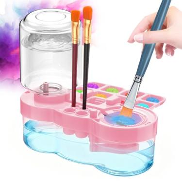Imagem de Limpador de pincel atualizado 2025, estação de pintura infantil com lavadora, dispensador de enxágue de aquarela de ciclo de água com suporte e paleta, sistema de limpeza de materiais de arte para