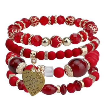 Imagem de BHDJSHX Conjunto de pulseiras elásticas empilháveis com contas boêmias, conjunto com berloques e borlas, pulseiras elásticas de várias camadas, verão, praia, praia, joia boho, presente para mulheres