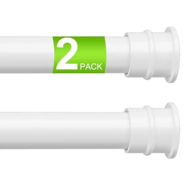 Imagem de HAOYUNTE Pacote com 2 varões de cortina sem furadeira de tensão de 71 a 121 cm, branco, pequeno, ajustável, sem perfuração para janela, cozinha, armário, porta e quarto