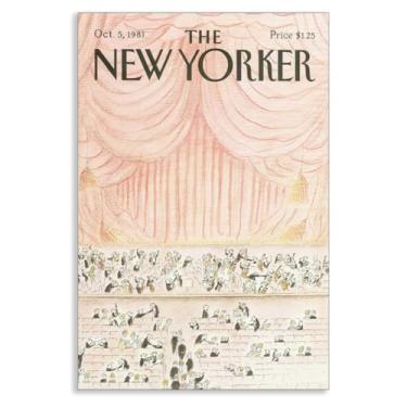 Imagem de Neejaold Pôster New Yorker, arte de parede em tela vintage The New Yorker Magazine, retrô rosa 5 de outubro de 1981, imagem de charme urbano nostálgico para galeria acima da cama 40 x 61 cm sem