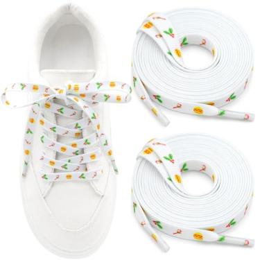 Imagem de WEGOODZF Cadarços de sapato plano Natal: Cadarços com estampa colorida - Pacote com 2 pares, 01 Padrão de bengala de Natal branco, 63"Inch (160CM)